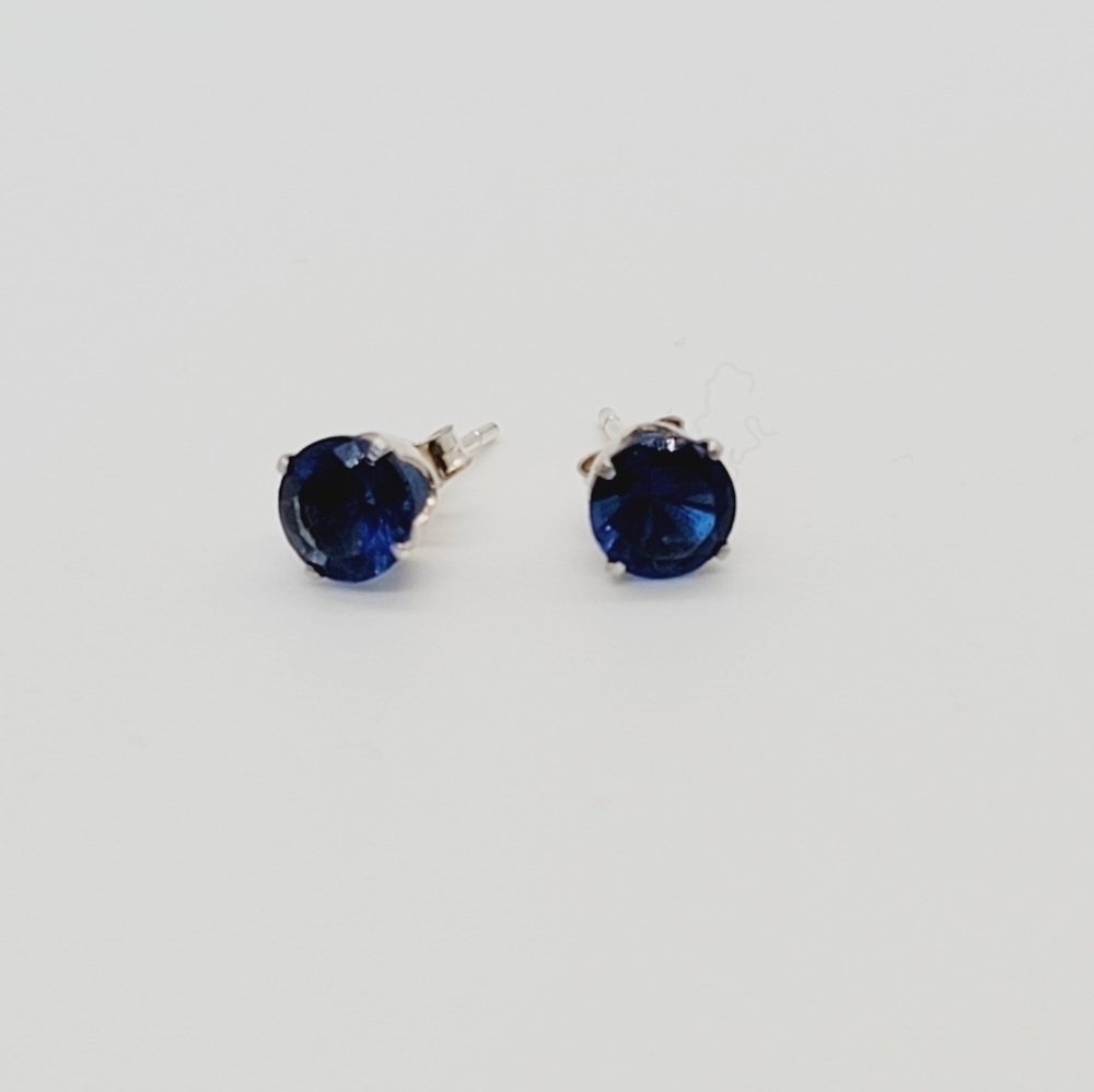 New Cobalt Blue Round CZ Sterling Silver Earrings - Picture 6 of 6